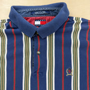 J- Vintage Tommy Hilfiger 90s Embroidered Crest Striped Polo Shirt - XL