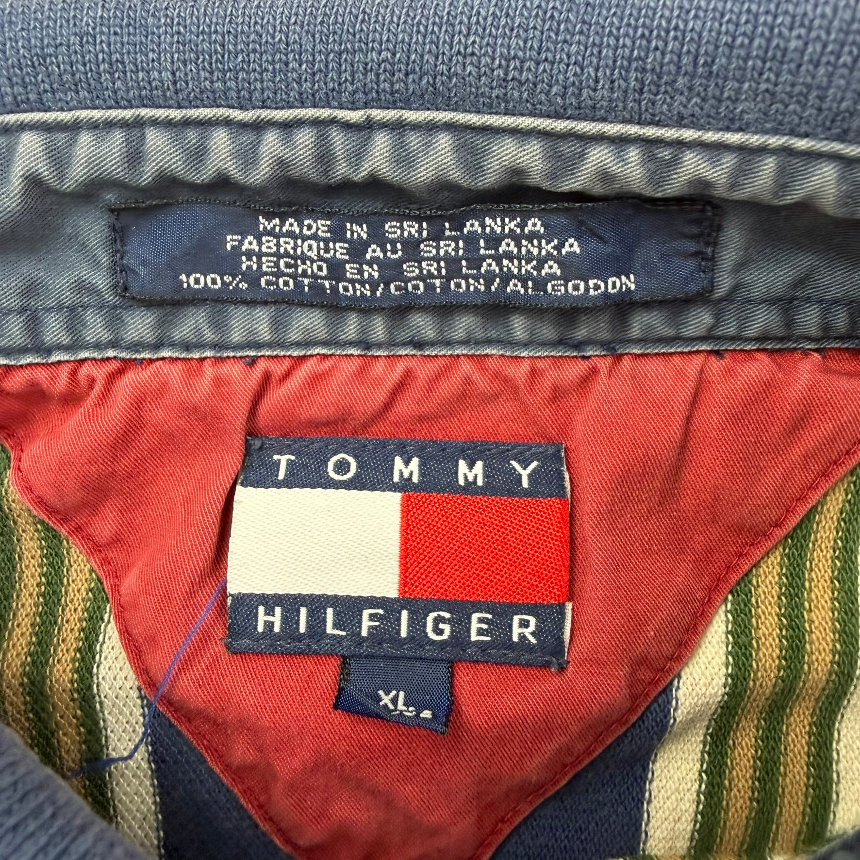 J- Vintage Tommy Hilfiger 90s Embroidered Crest Striped Polo Shirt - XL