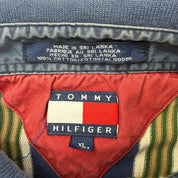 J- Vintage Tommy Hilfiger 90s Embroidered Crest Striped Polo Shirt - XL