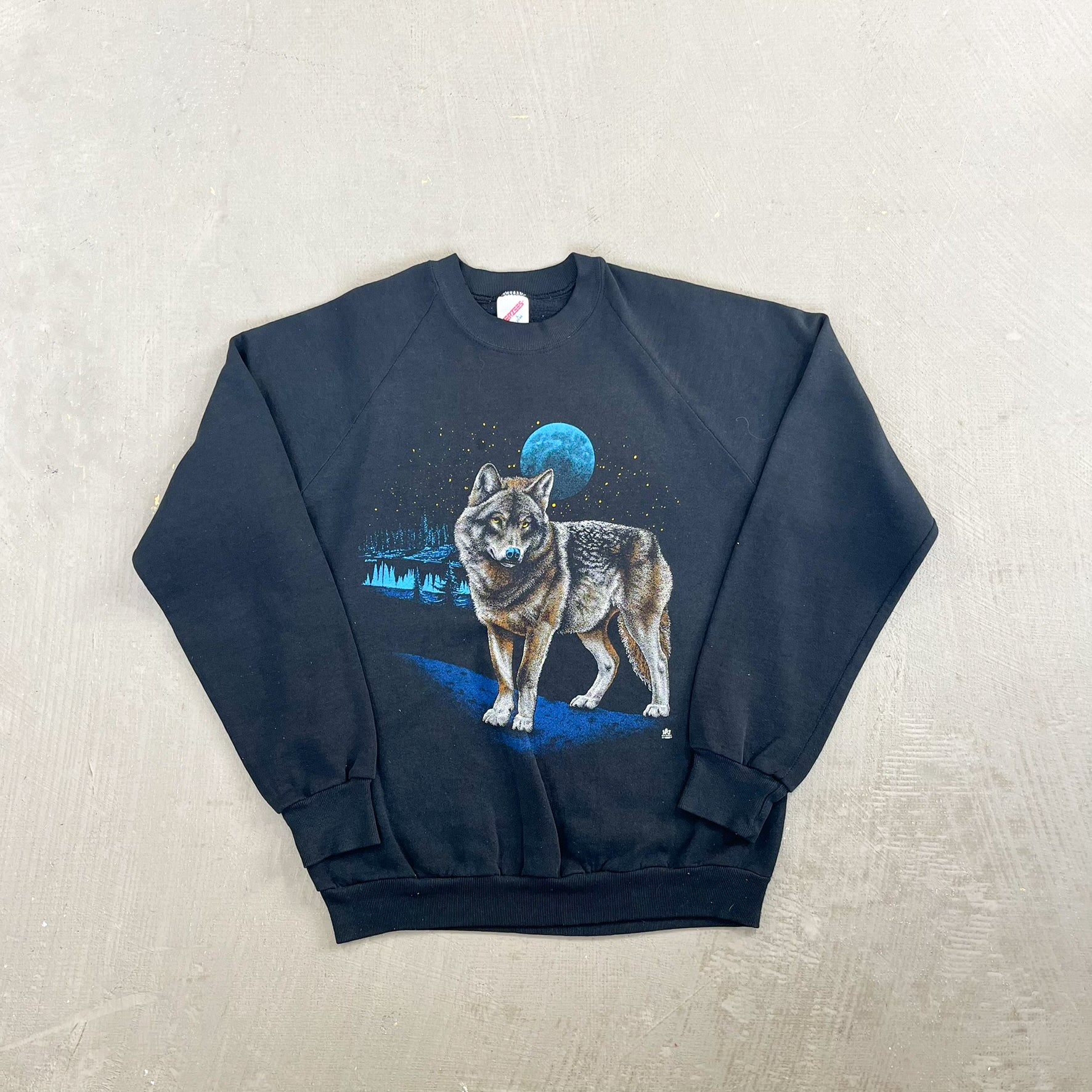 F- Vintage '87 Wolf & Blue Moon Jerzees Tag Crewneck