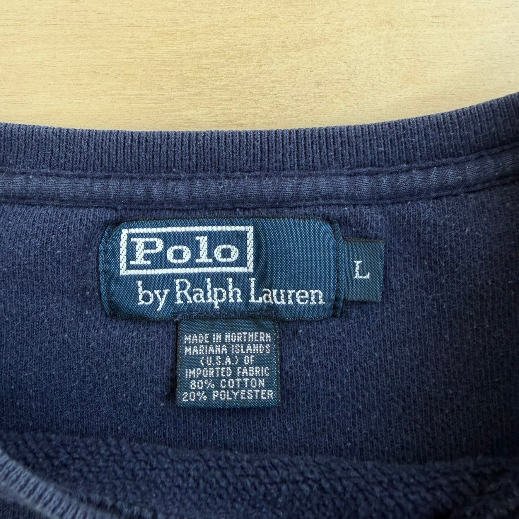 J- Vintage 90s Polo RL Embroidered Logo Navy Crewneck - L