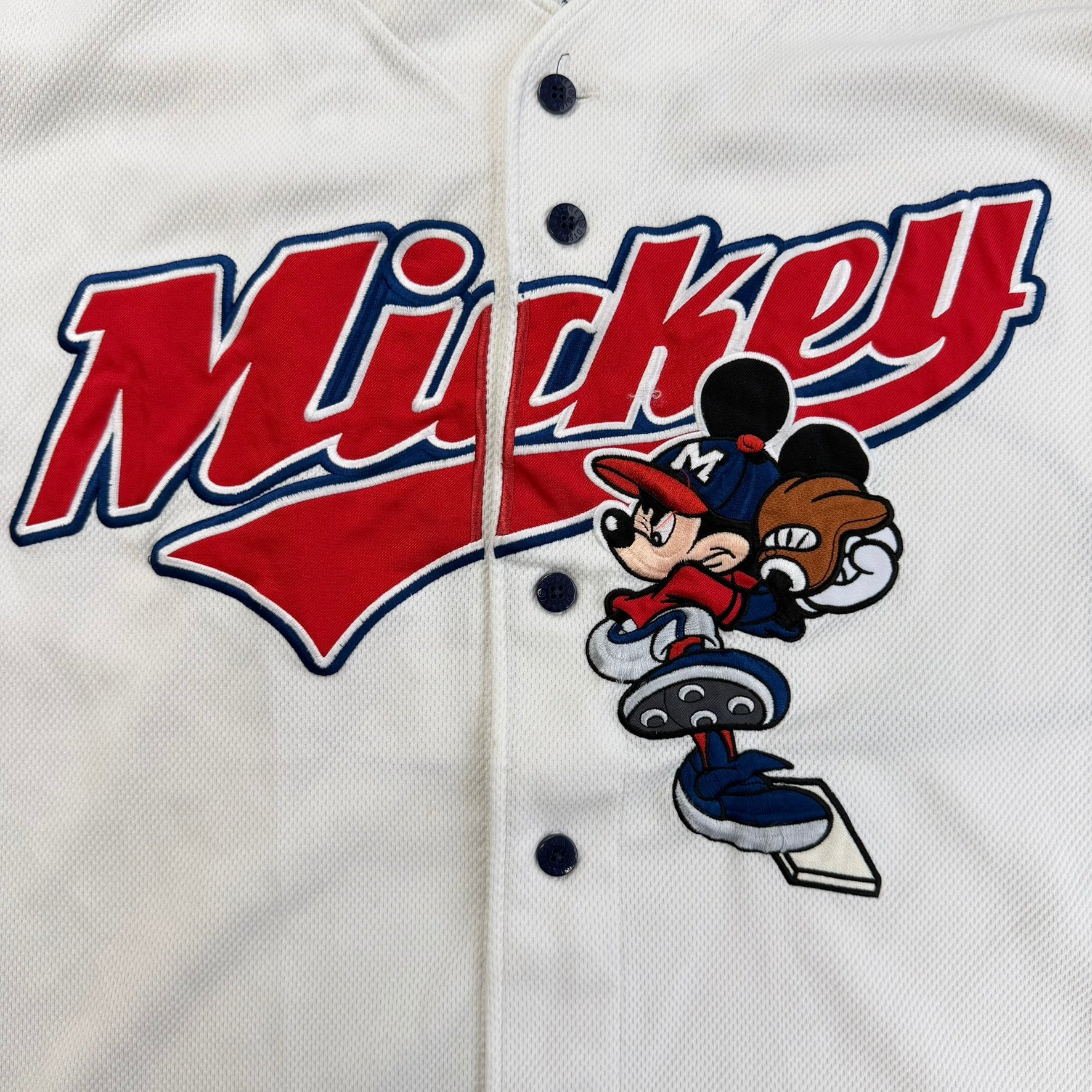 J- Vintage Disney Mickey Mouse Embroidered Character & Text Baseball Jersey - 2XL