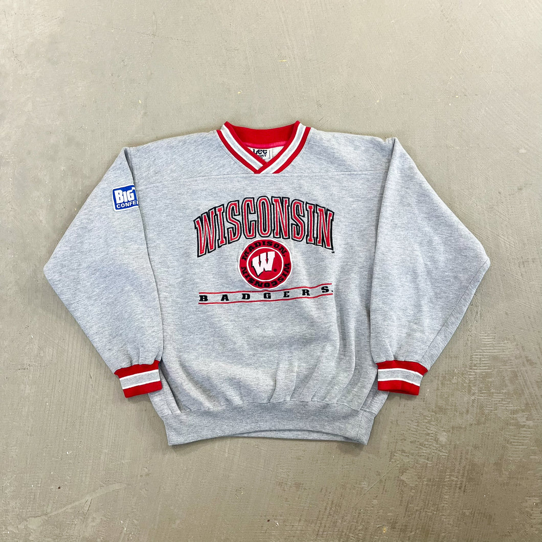 F- Vintage University Of Wisconsin Badgers Lee Embroidered Logo/Text Crewneck