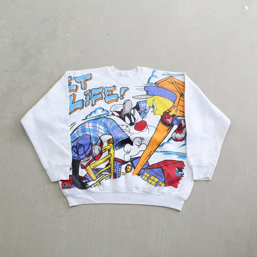 D- Vintage 1996 Looney Tunes Tweedy Bird & Sylvester Cat Jumbo Print Crewneck