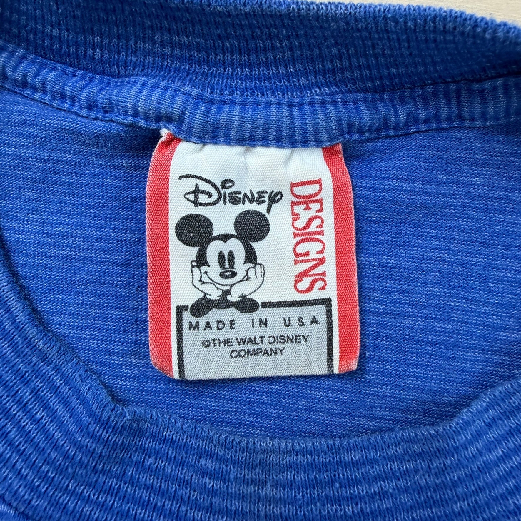 J- Vintage Disney Mickey Mouse Text & Graphic Made In USA Single Stitch Tee - L/XL