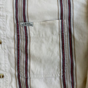J- Vintage 90s Chaps RL Pocket Beige/Maroon Striped Button Down Shirt - M