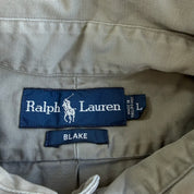 J- Vintage 90s Polo RL Embroidered Logo Taupe Button Down Shirt - L