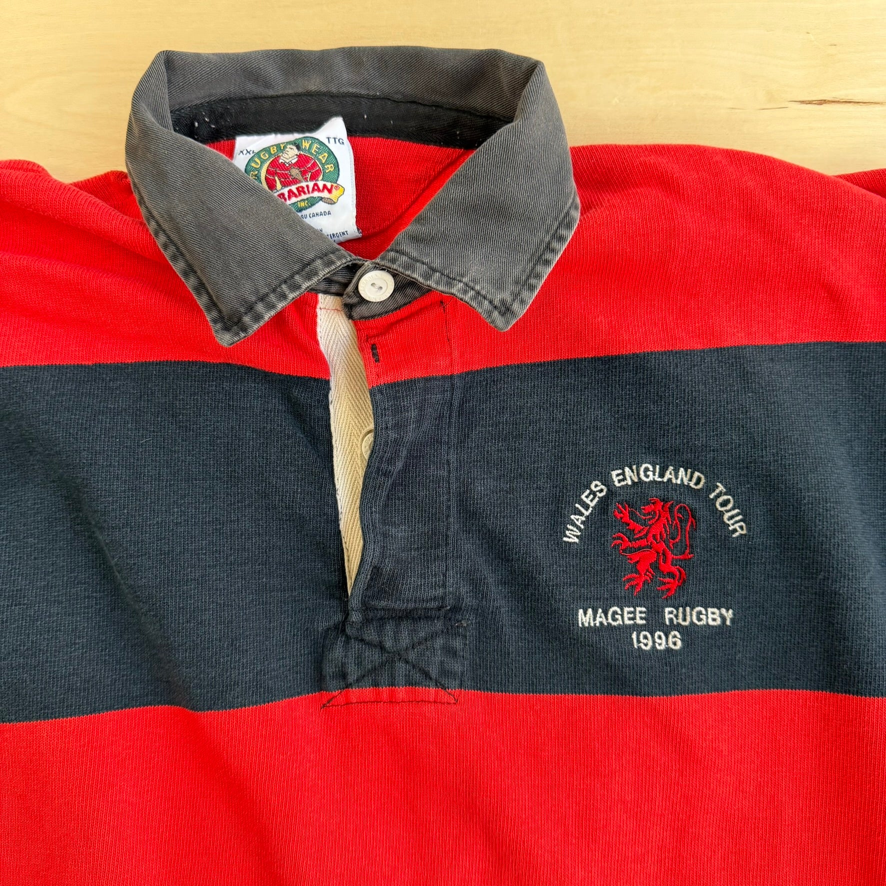 J- Vintage '96 Barbarian Rugbywear Wales England Tour Magee Rugby Embroidered Logo Long Sleeve Rugby Shirt - 2XL