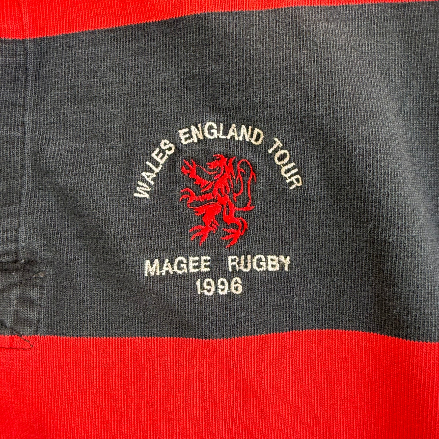 J- Vintage '96 Barbarian Rugbywear Wales England Tour Magee Rugby Embroidered Logo Long Sleeve Rugby Shirt - 2XL
