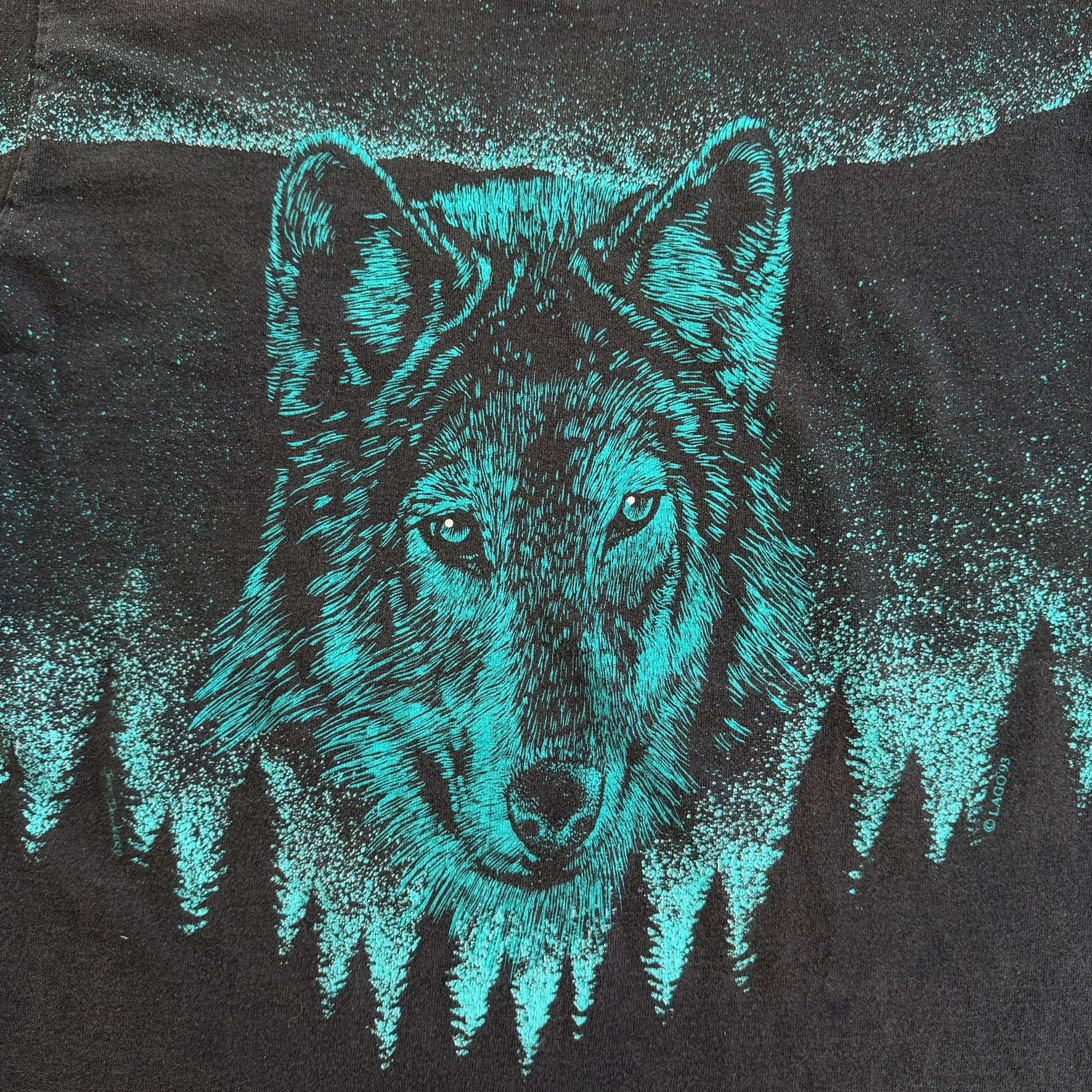 J- Vintage '93 Lago Wolf & Forest Jumbo Print Single Stitch Tee - M