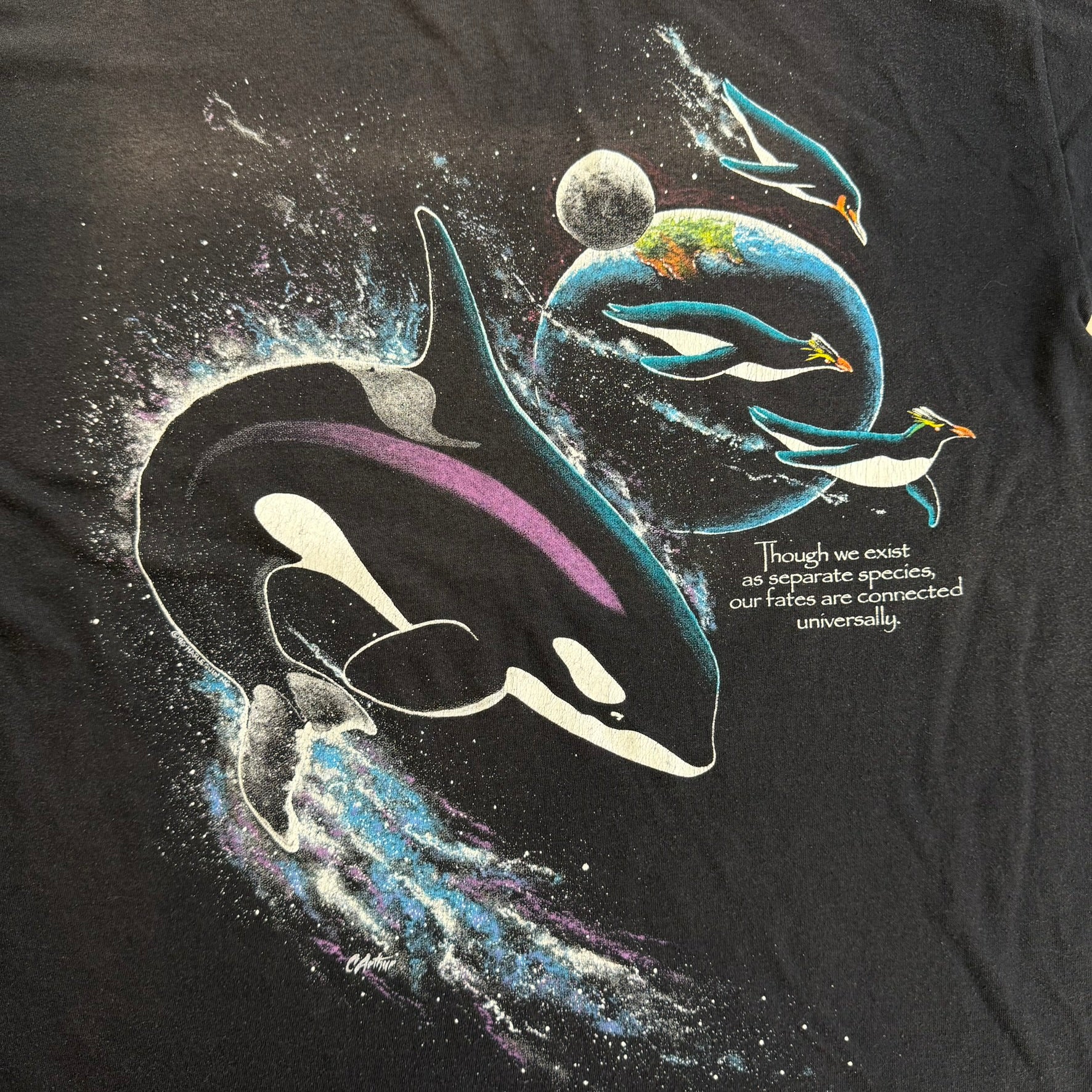J- Vintage '90 Harlequins Animals In Space Graphic Single Stitch Tee - L
