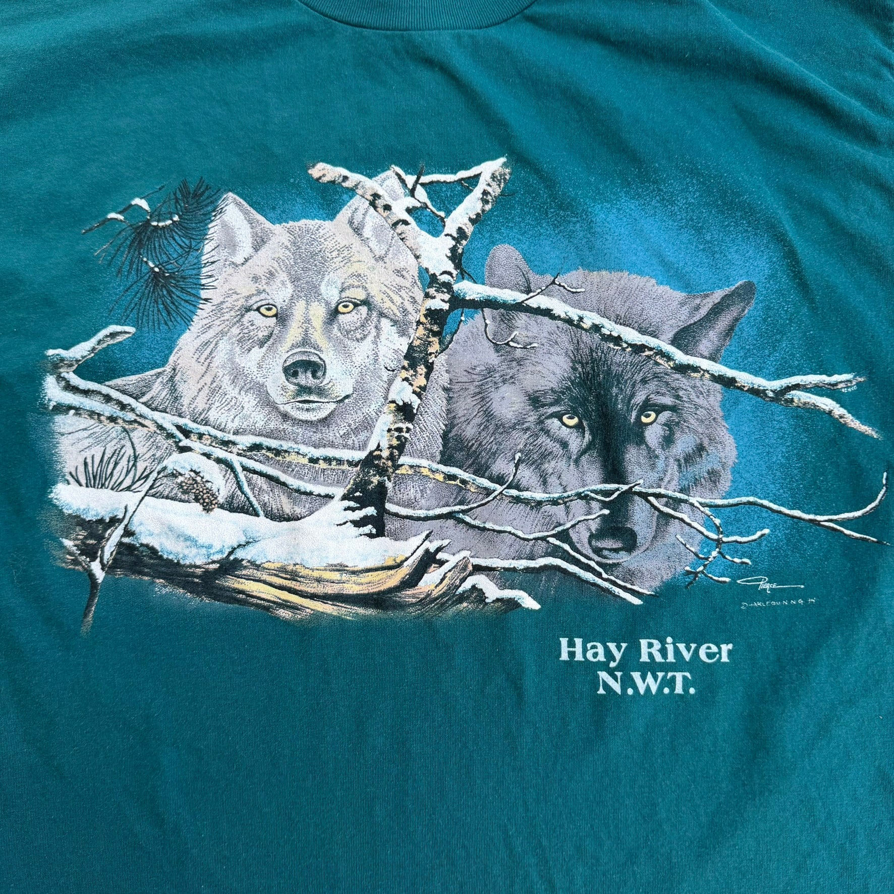 J- Vintage '94 Hay River North West Territory Wolves Graphic Single Stitch Tee - L