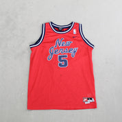 F- Vintage Brooklyn Nets New Jersey Text Jason Kidd NBA Nike Team Basketball Jersey
