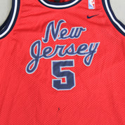 F- Vintage Brooklyn Nets New Jersey Text Jason Kidd NBA Nike Team Basketball Jersey
