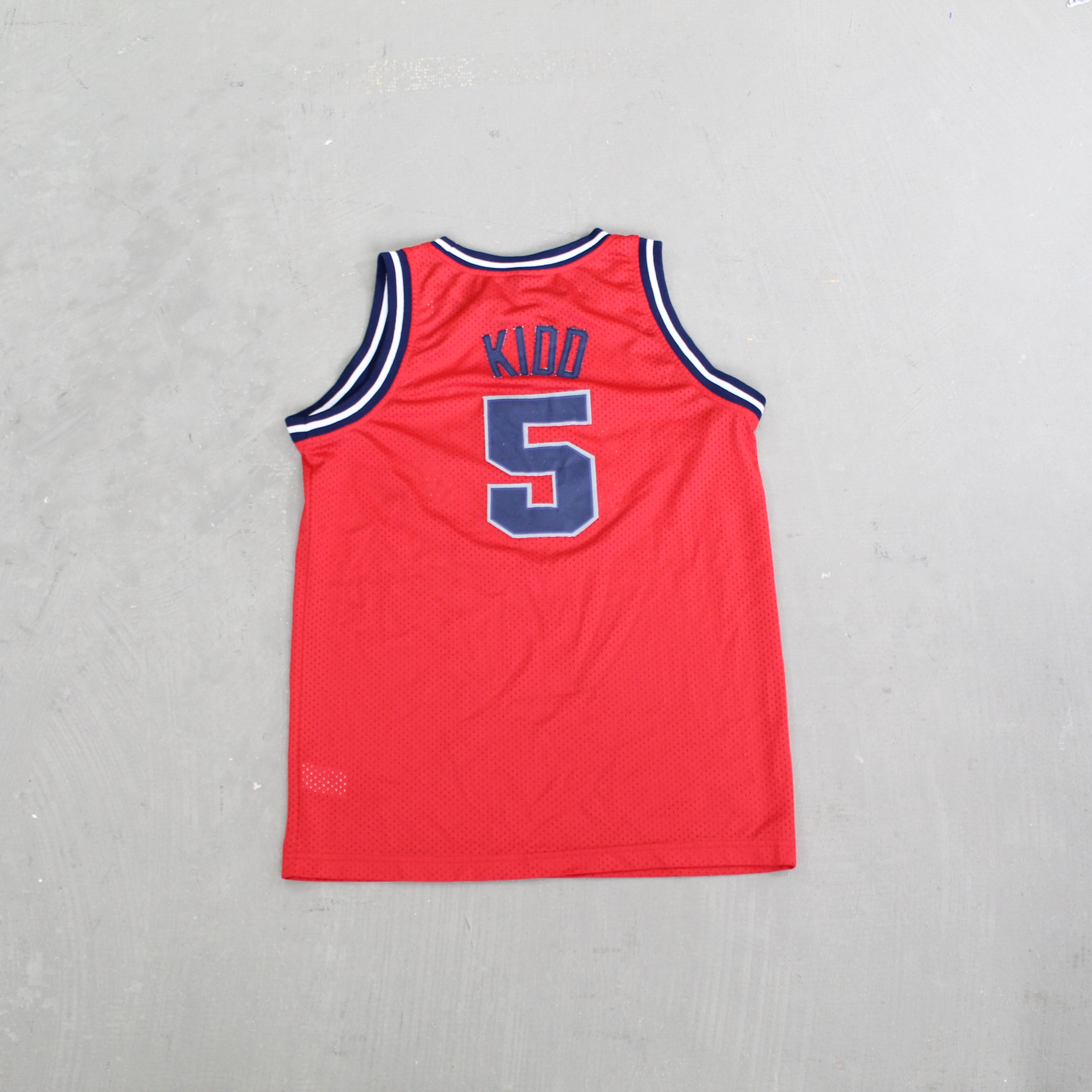 F- Vintage Brooklyn Nets New Jersey Text Jason Kidd NBA Nike Team Basketball Jersey