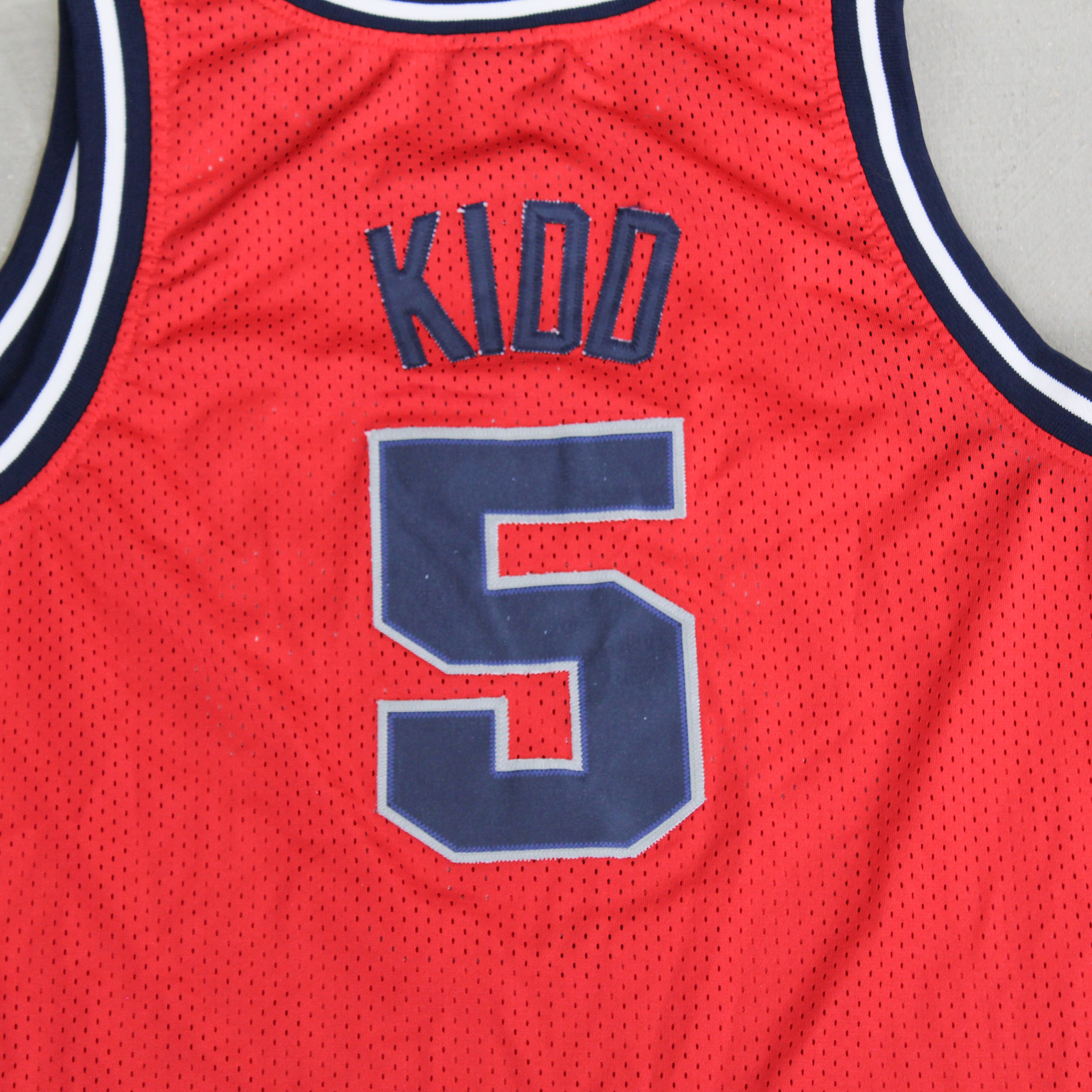 F- Vintage Brooklyn Nets New Jersey Text Jason Kidd NBA Nike Team Basketball Jersey