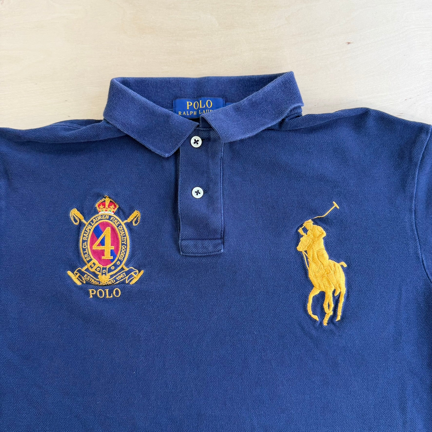 J- Vintage Polo RL Embroidered Logo & Crest Navy Polo Shirt - M