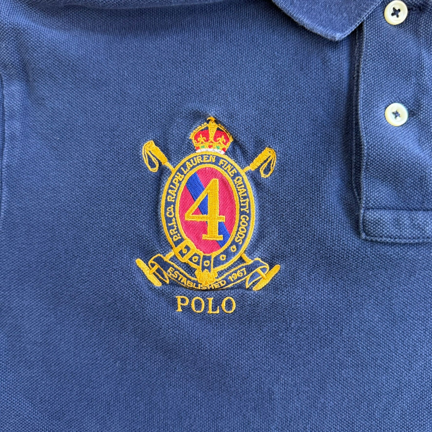 J- Vintage Polo RL Embroidered Logo & Crest Navy Polo Shirt - M