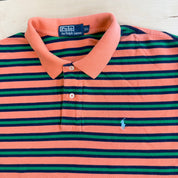 J- Vintage Polo RL Embroidered Logo Striped Orange/Green Polo Shirt - 2XL