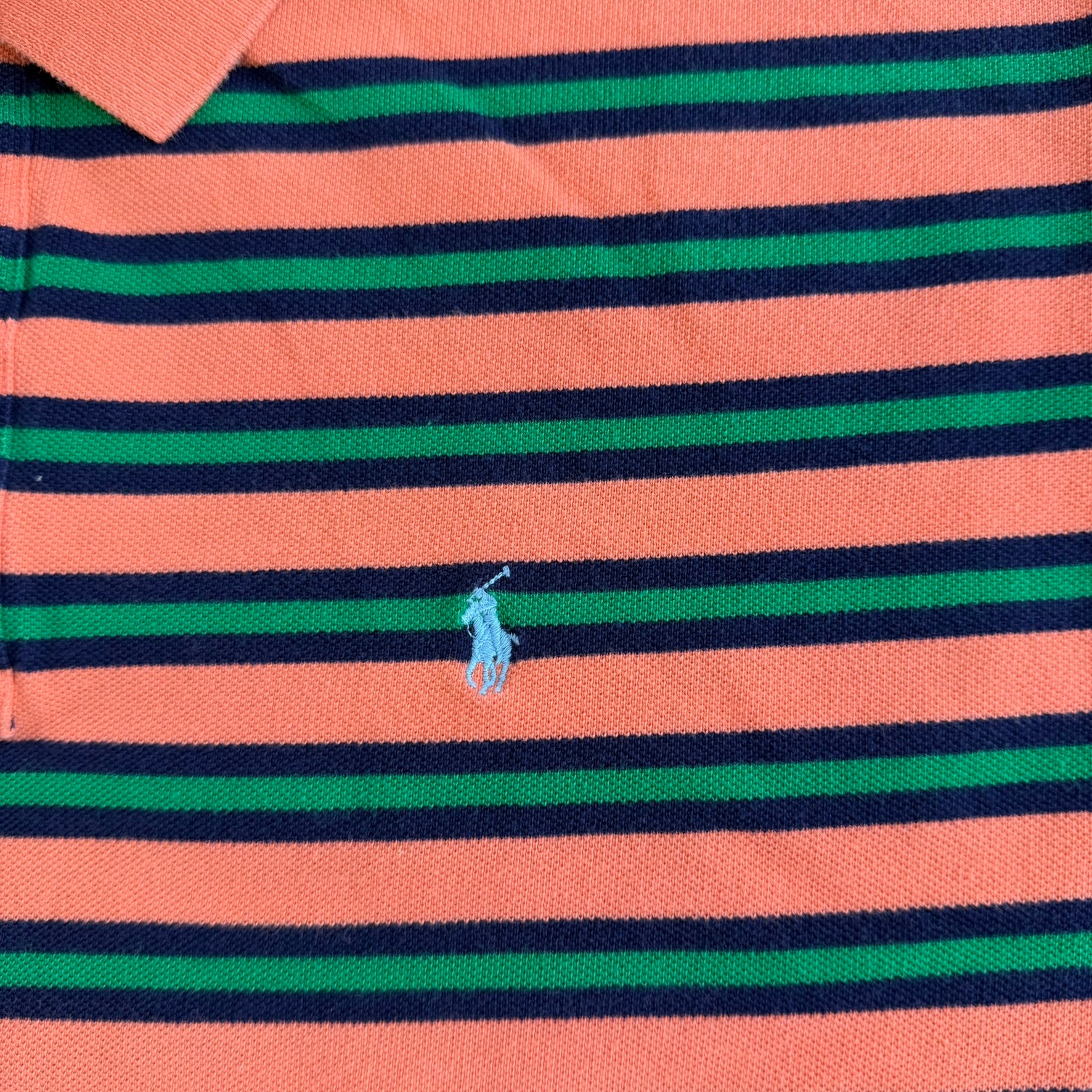 J- Vintage Polo RL Embroidered Logo Striped Orange/Green Polo Shirt - 2XL