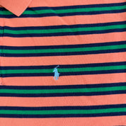 J- Vintage Polo RL Embroidered Logo Striped Orange/Green Polo Shirt - 2XL