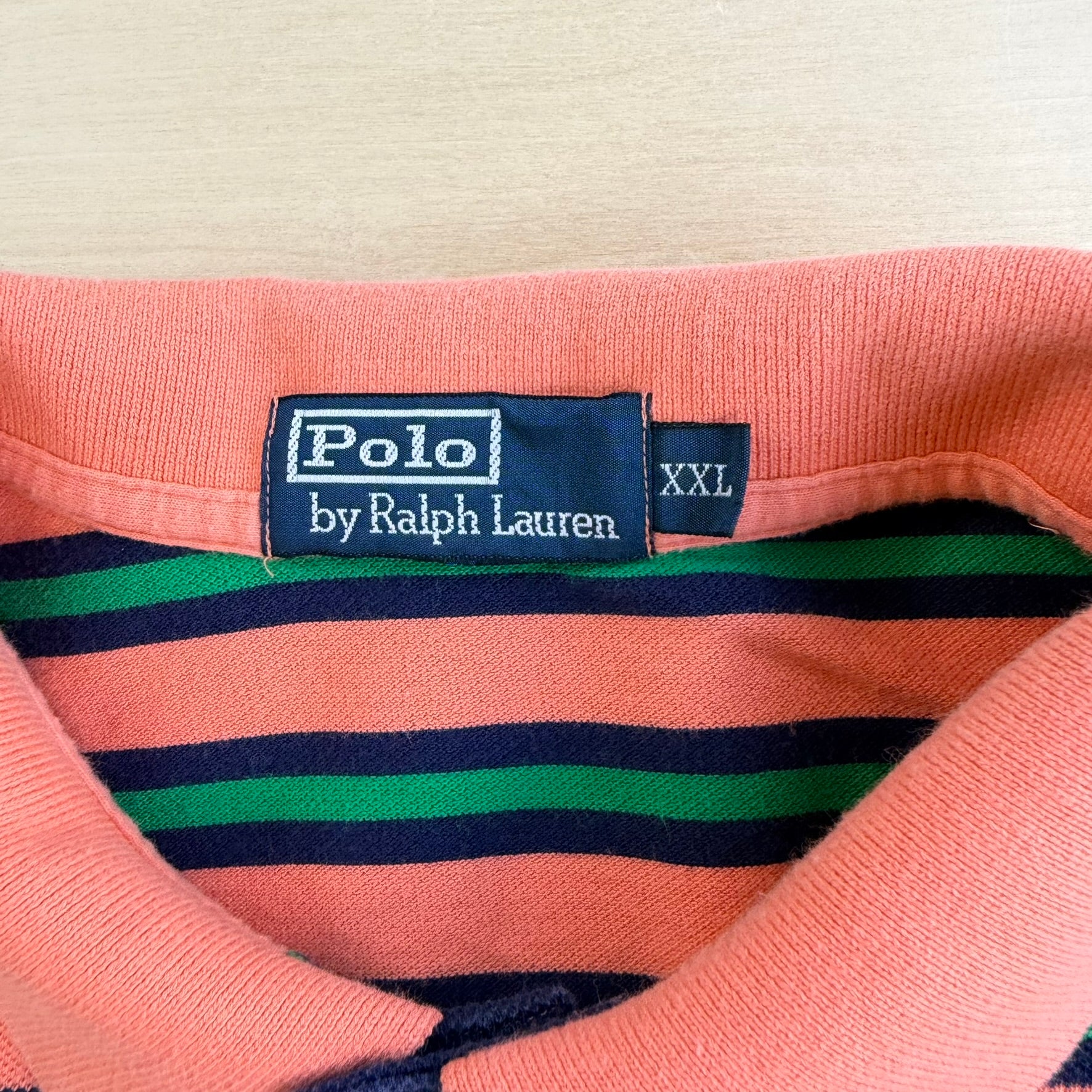J- Vintage Polo RL Embroidered Logo Striped Orange/Green Polo Shirt - 2XL