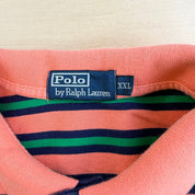 J- Vintage Polo RL Embroidered Logo Striped Orange/Green Polo Shirt - 2XL