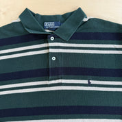 J- Vintage Polo RL Embroidered Logo Striped Forest Green Polo Shirt - 2XL