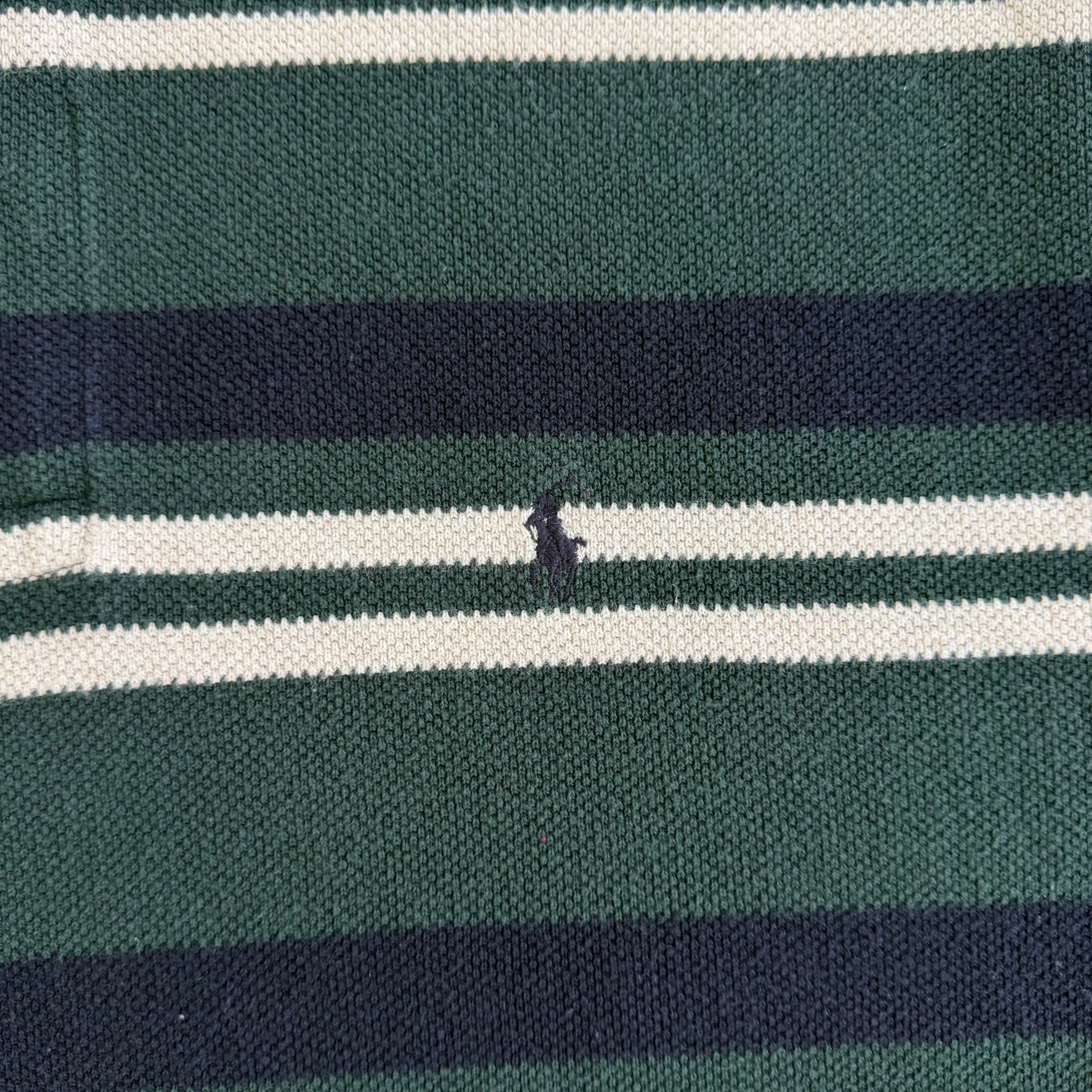 J- Vintage Polo RL Embroidered Logo Striped Forest Green Polo Shirt - 2XL
