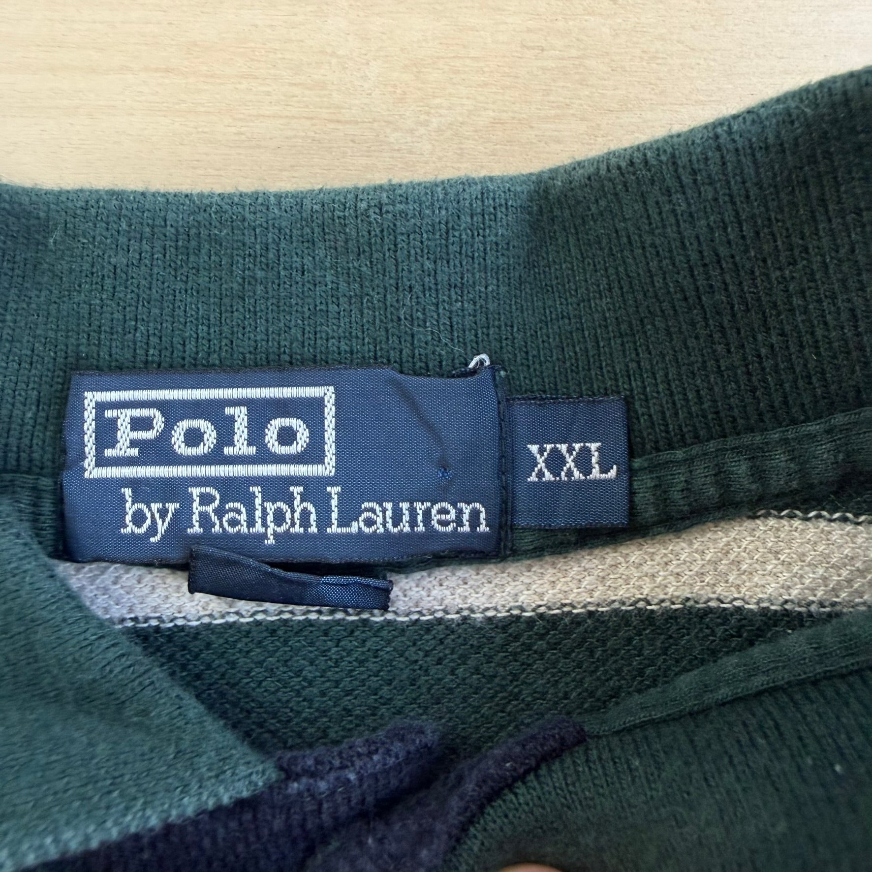 J- Vintage Polo RL Embroidered Logo Striped Forest Green Polo Shirt - 2XL