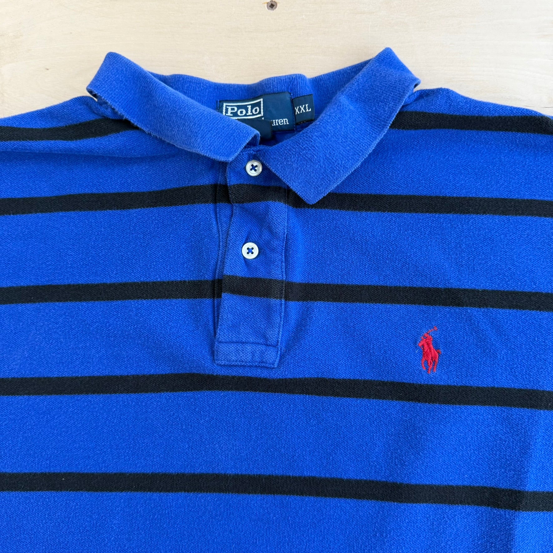 J- Vintage Polo RL Embroidered Logo Striped Long Sleeve Polo Shirt - 2XL
