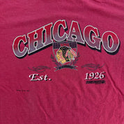 J- Vintage '92 Chicago Blackhawks NHL Graphic Made In USA Single Stitch Tee - XL