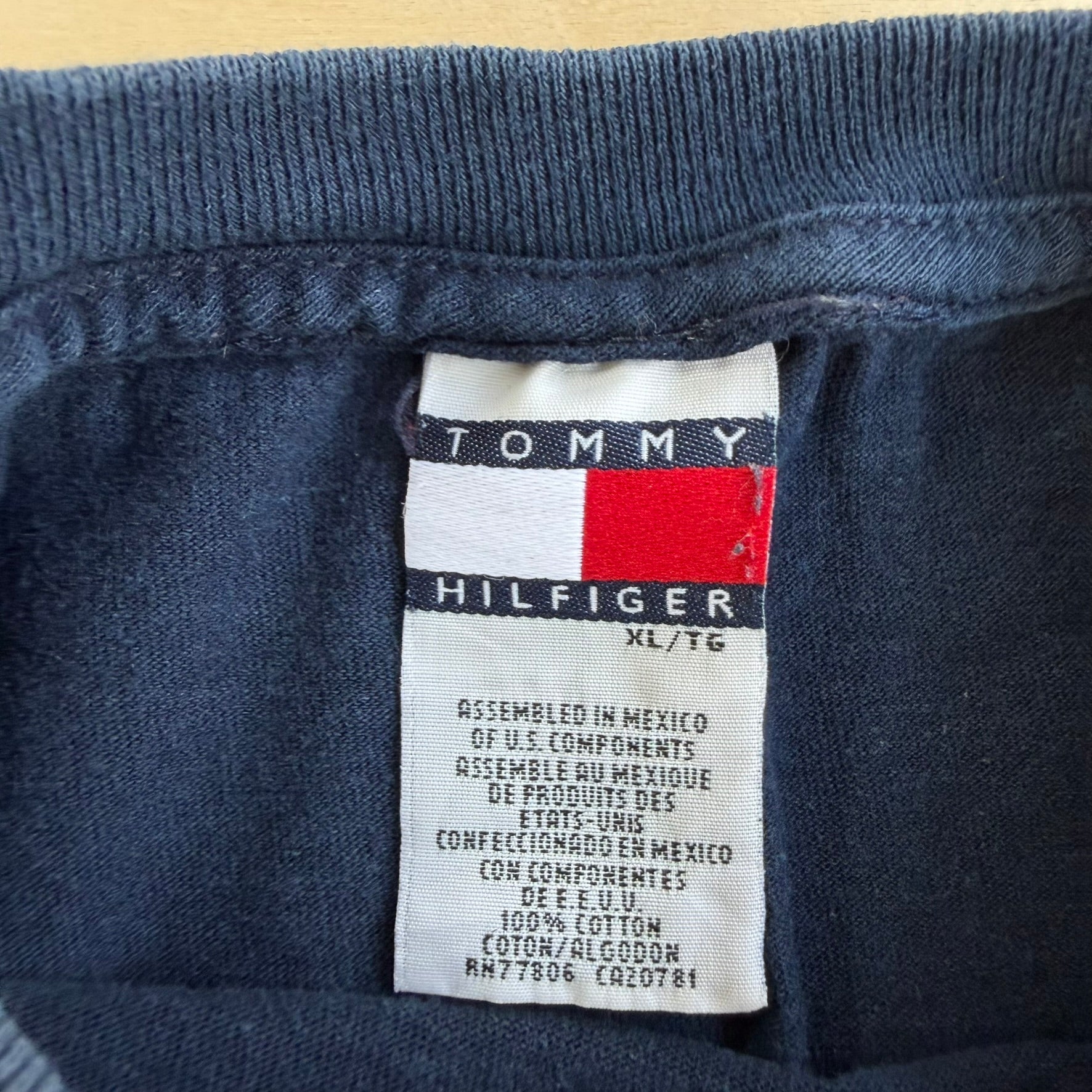 J- Vintage 90s Tommy Hilfiger Denim Graphic & Logo Navy Tee - XL