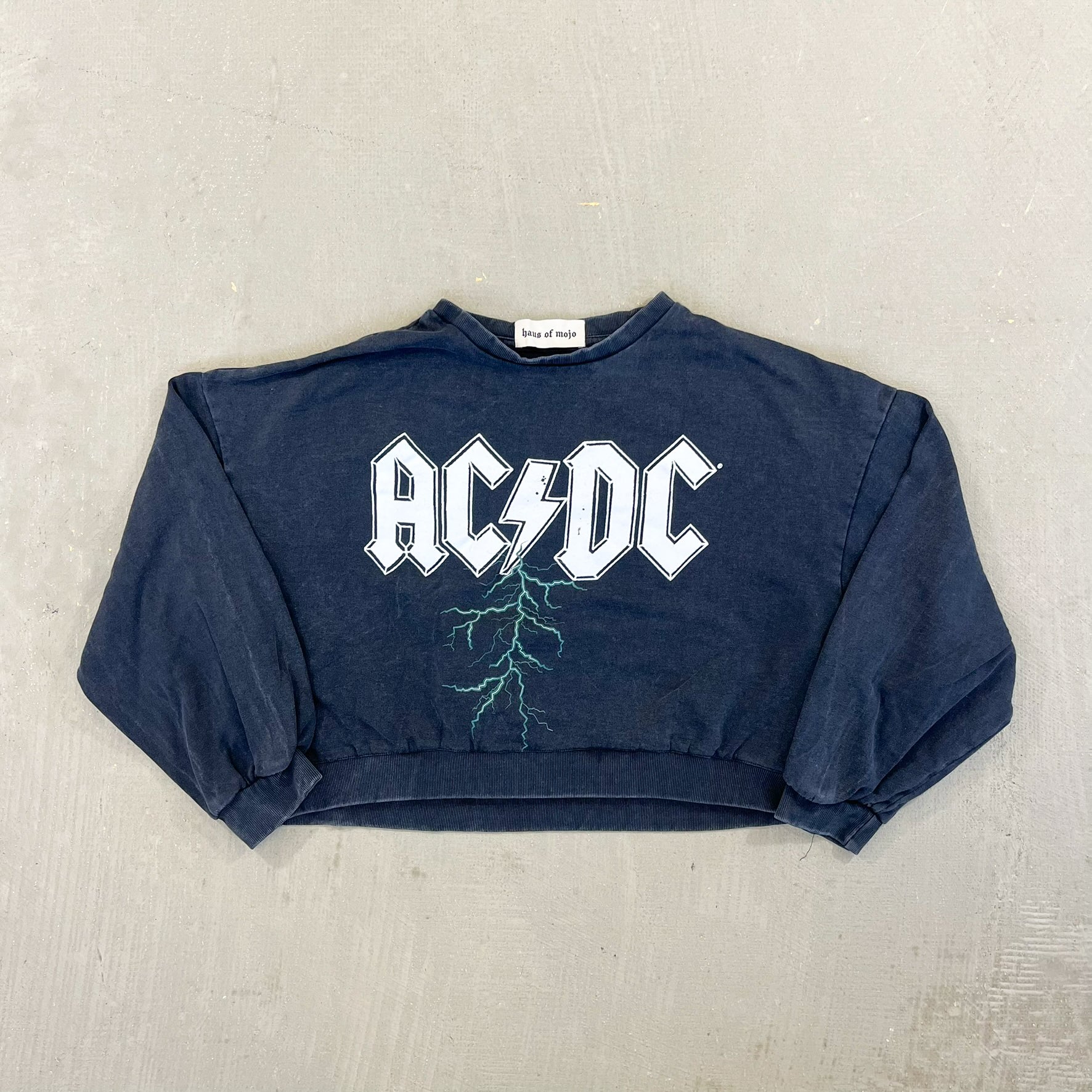 F- HOM AC/DC Text & Lightning Cropped Reworked Crewneck