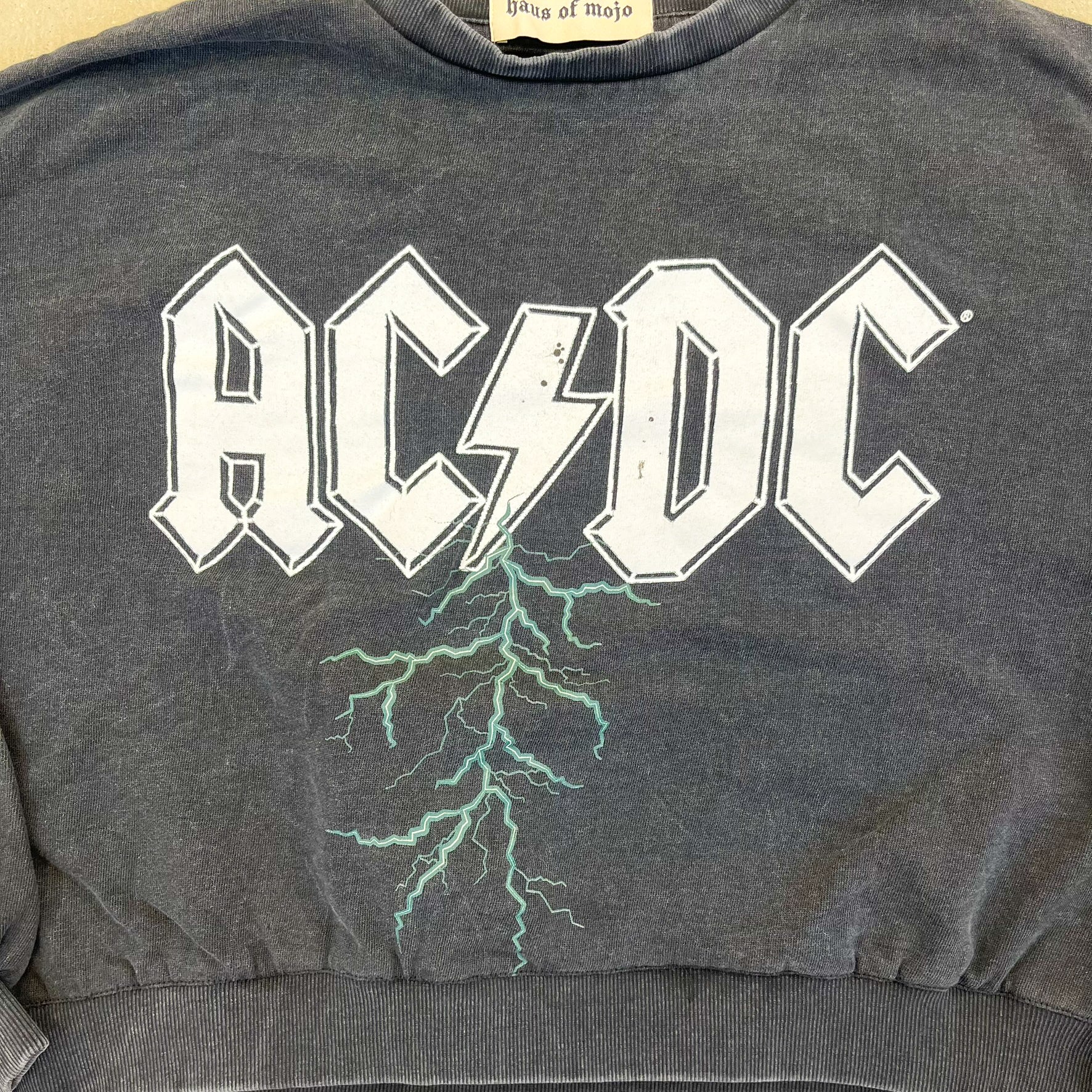 F- HOM AC/DC Text & Lightning Cropped Reworked Crewneck