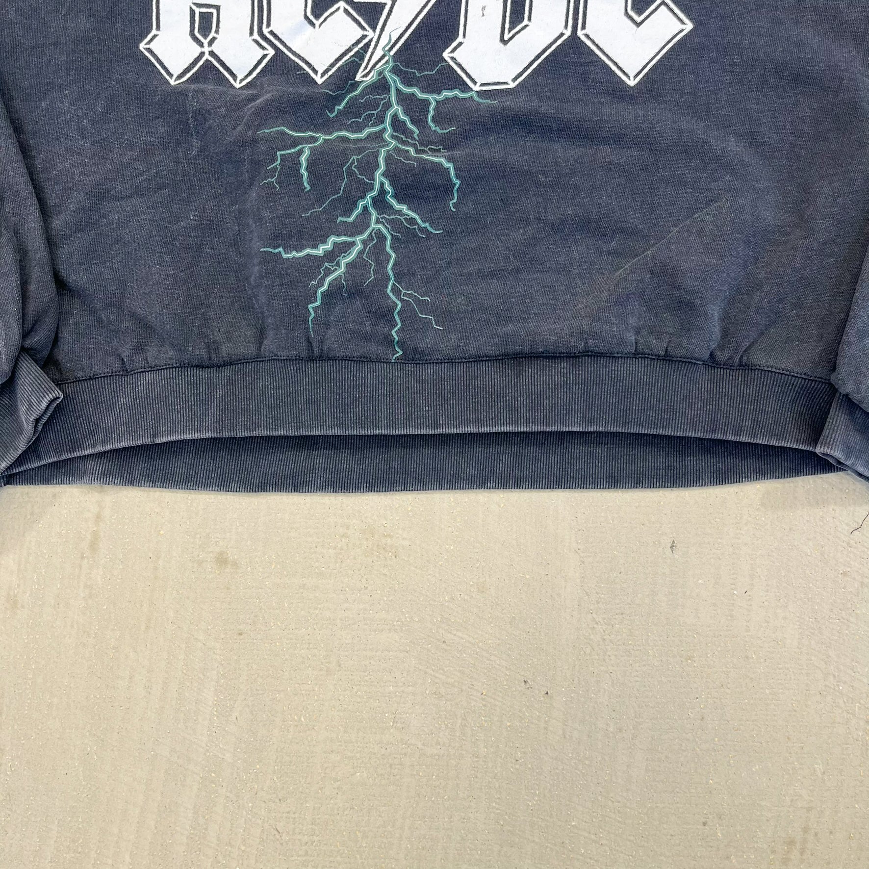 F- HOM AC/DC Text & Lightning Cropped Reworked Crewneck