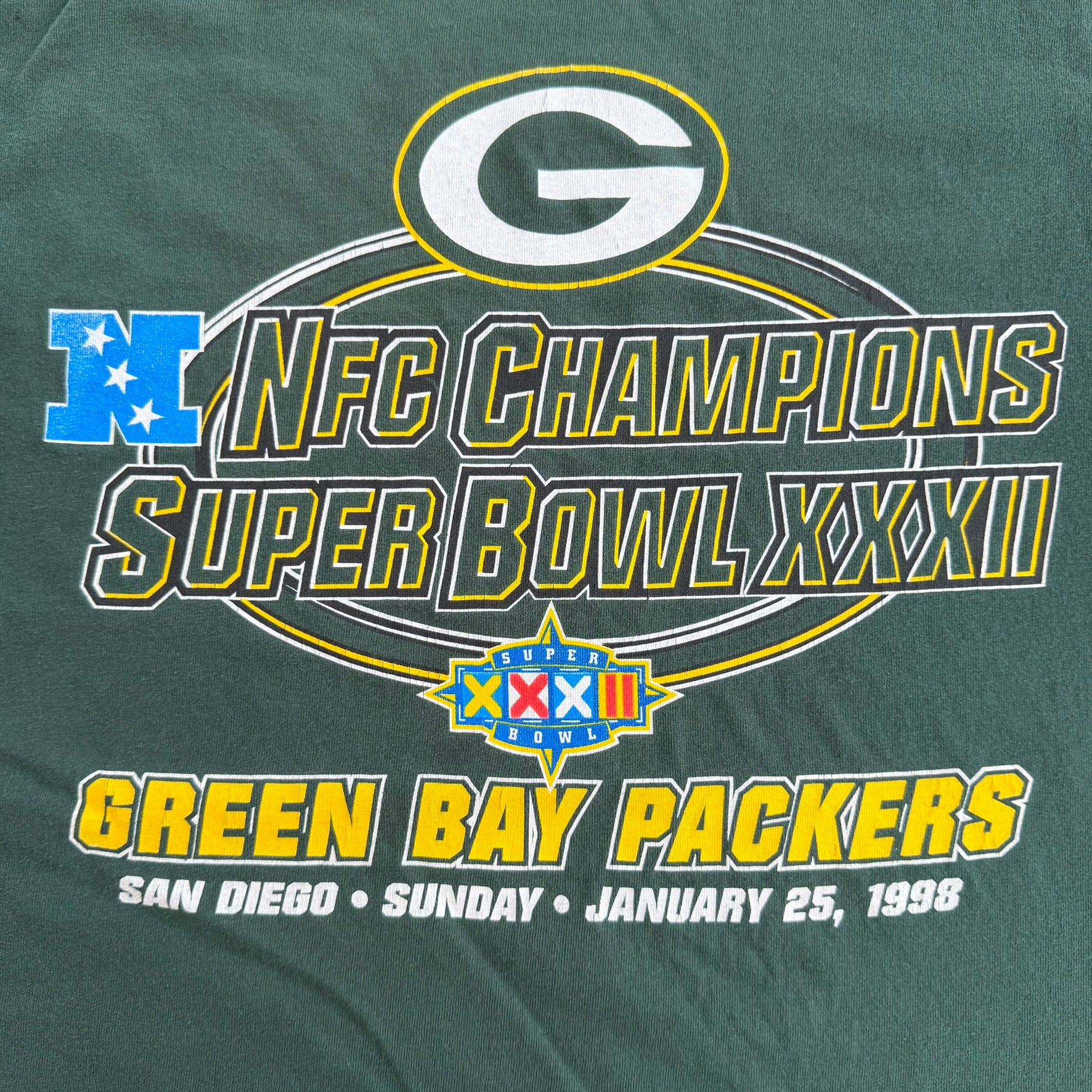 J- Vintage '98 Green Bay Packers NFL Logo 7 NFC Champions Super Bowl Graphic Tee - XL