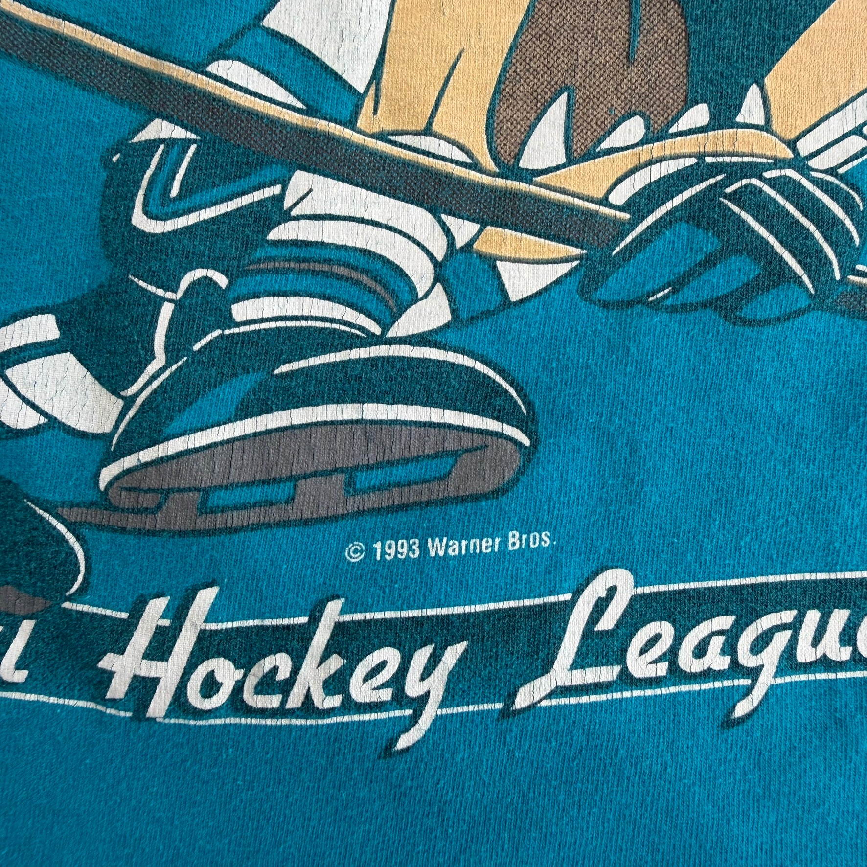 J- Vintage '93 San Jose Sharks Tazmanian Devil NHL Looney Tunes Graphic Made In USA Single Stitch Tee - L