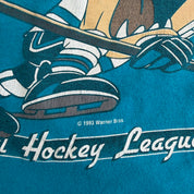 J- Vintage '93 San Jose Sharks Tazmanian Devil NHL Looney Tunes Graphic Made In USA Single Stitch Tee - L