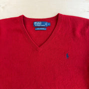 J- Vintage 90s Polo RL Embroidered Logo Red Wool Knit Sweater - L