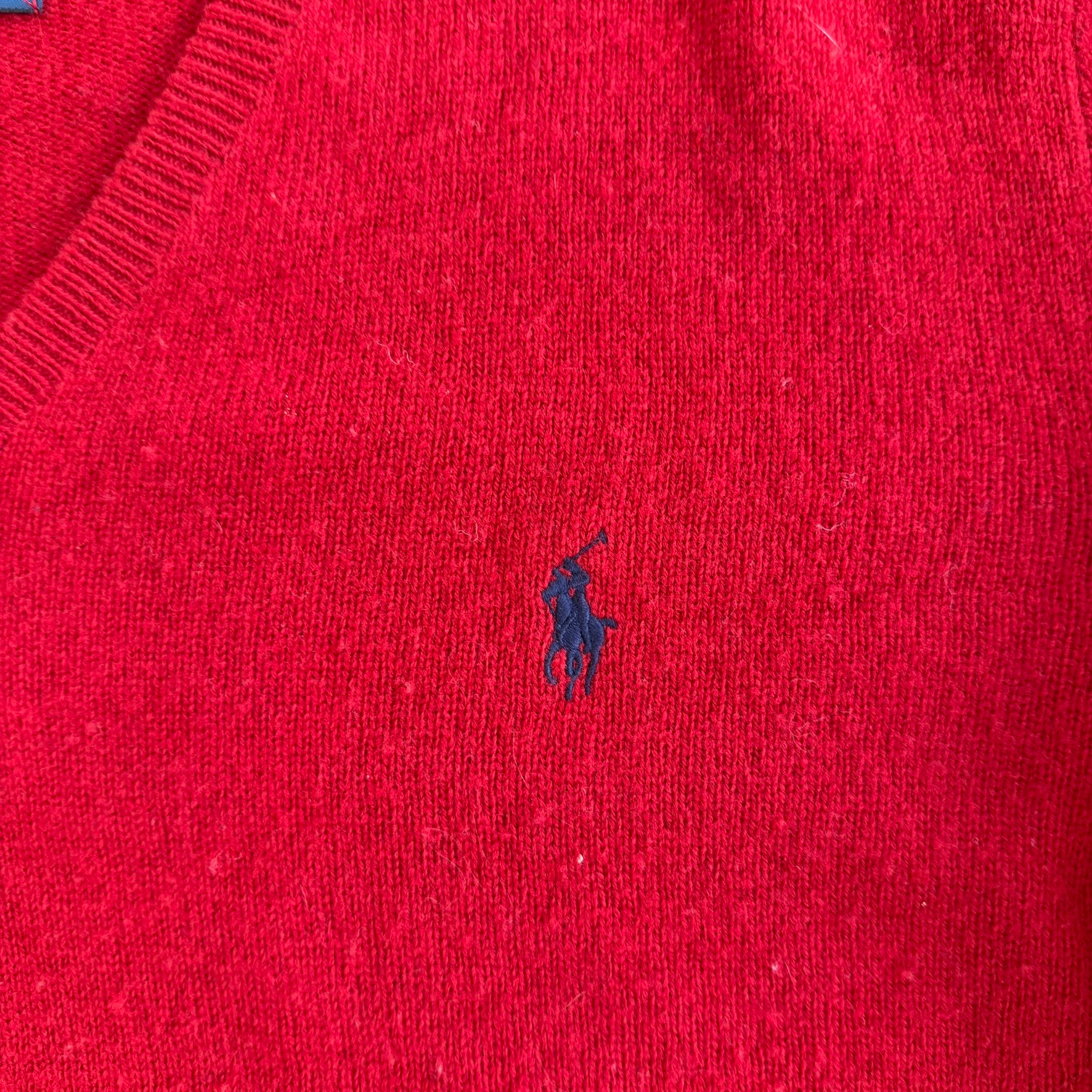 J- Vintage 90s Polo RL Embroidered Logo Red Wool Knit Sweater - L