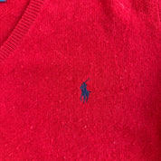 J- Vintage 90s Polo RL Embroidered Logo Red Wool Knit Sweater - L