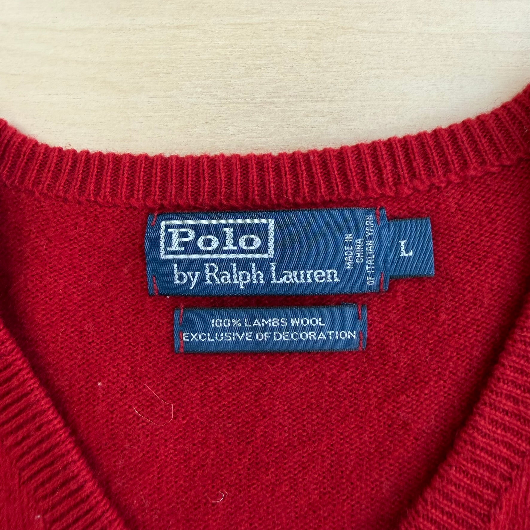 J- Vintage 90s Polo RL Embroidered Logo Red Wool Knit Sweater - L