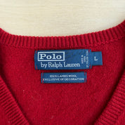 J- Vintage 90s Polo RL Embroidered Logo Red Wool Knit Sweater - L