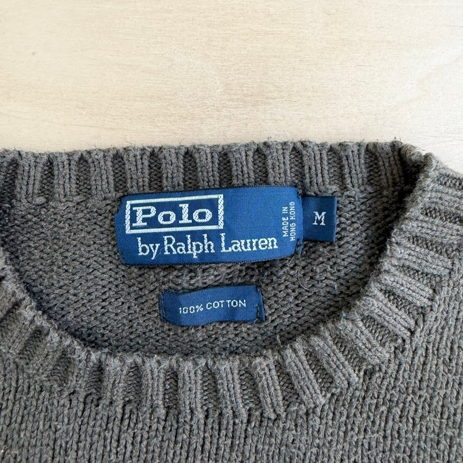 J- Vintage 90s Polo RL Embroidered Logo Olive Green Knit Sweater - M
