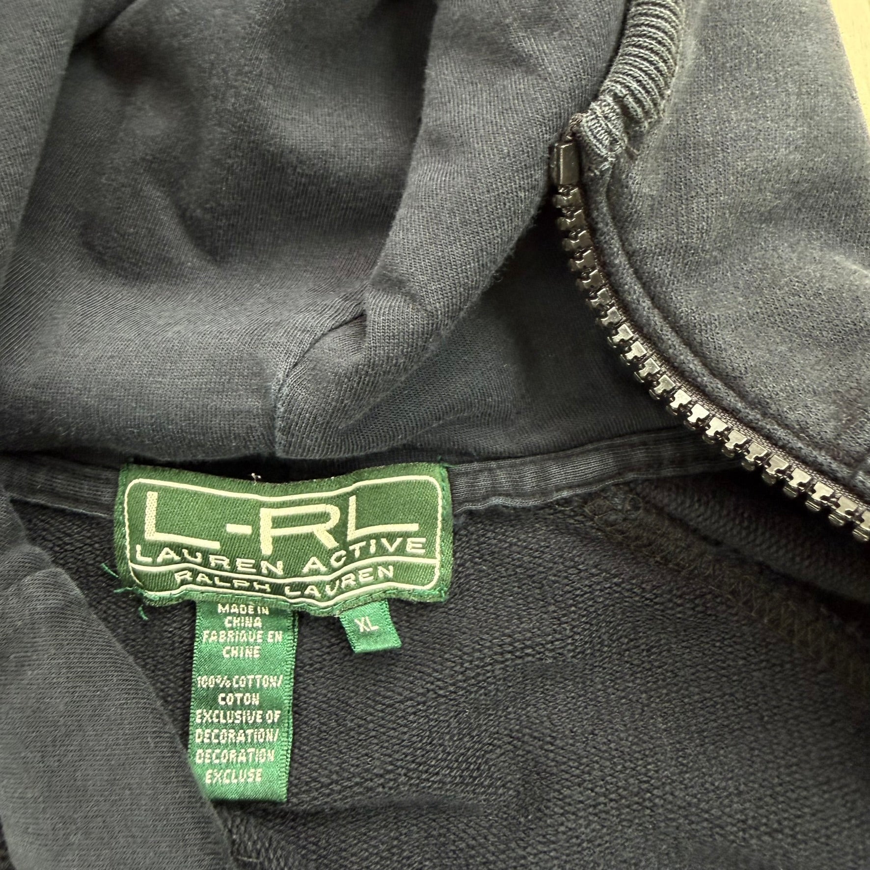 J- Vintage RL Womens Active Embroidered Text Shoulder Zip Up Hoodie - XL