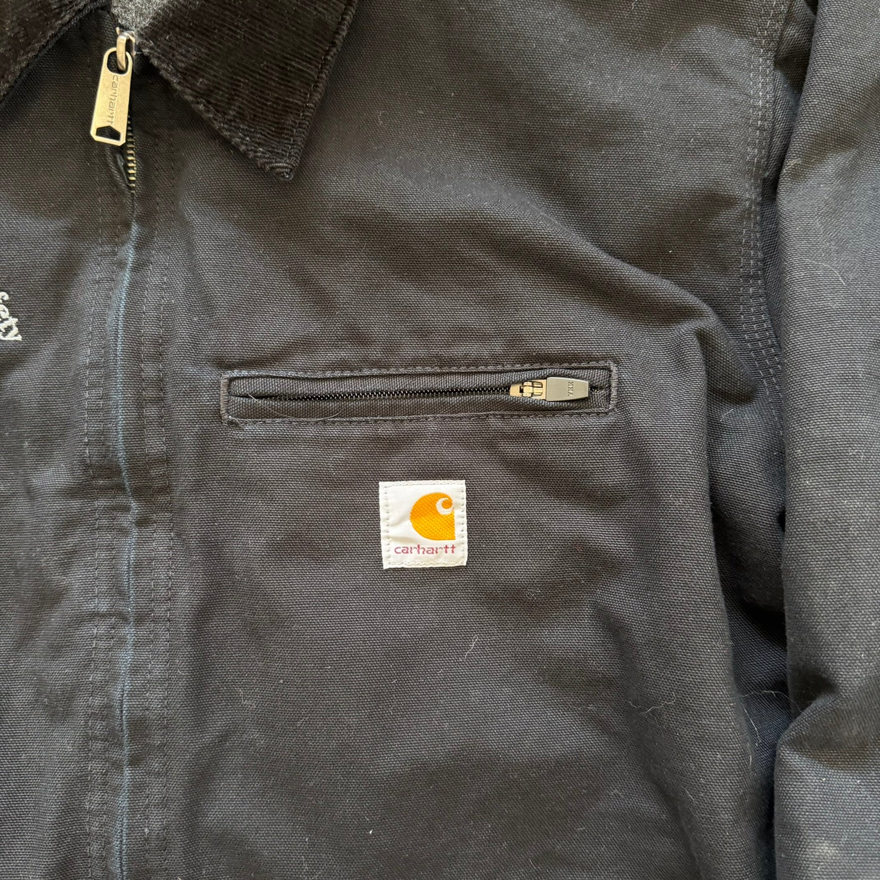 J- Carhartt Blanket Lined Corduroy Collar Black Workwear Jacket - 2XL