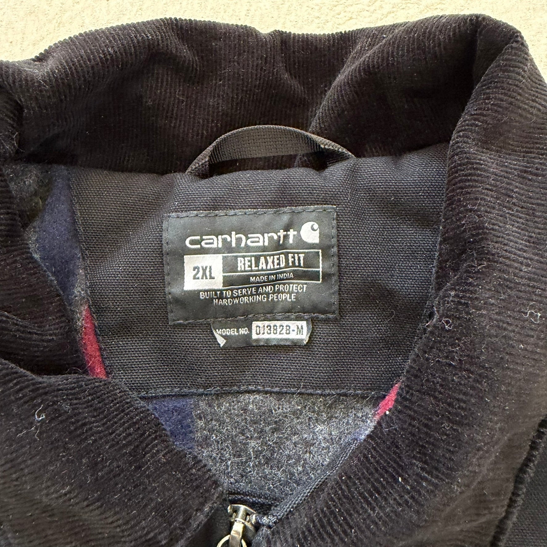 J- Carhartt Blanket Lined Corduroy Collar Black Workwear Jacket - 2XL
