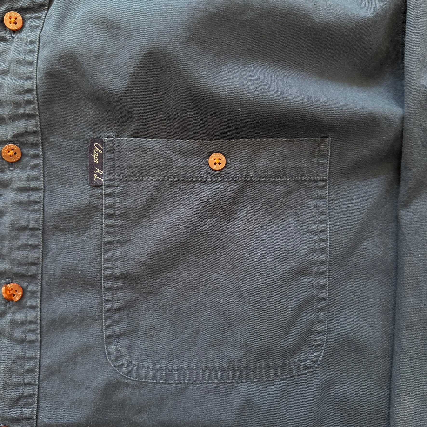 J- Vintage 90s Chaps RL Pocket Navy Button Down Shirt - 16 34/35 (fits L)