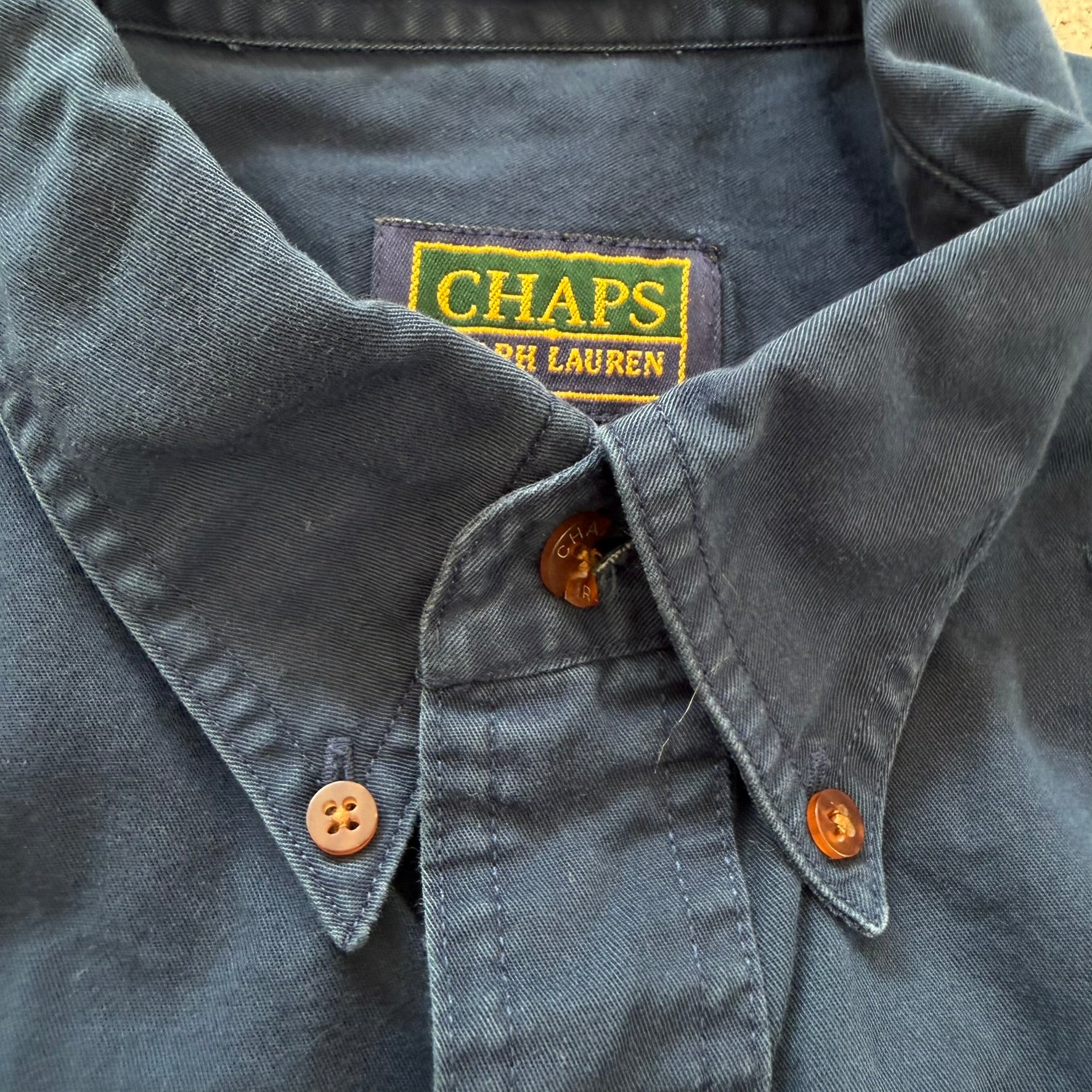 J- Vintage 90s Chaps RL Pocket Navy Button Down Shirt - 16 34/35 (fits L)